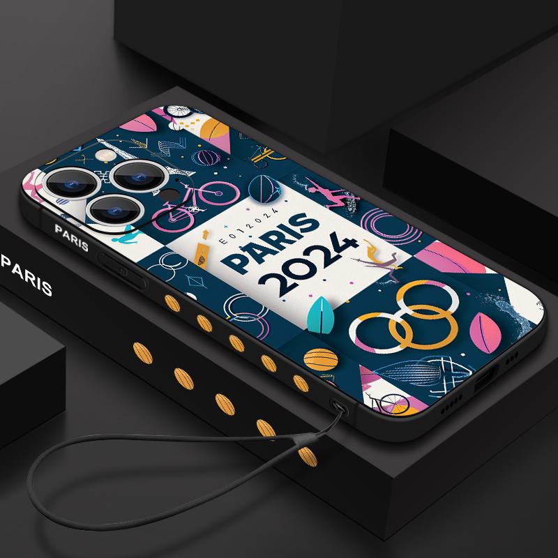 

Для iPhone 16 Pro 15 14 Pro Max Plus 13 12 Mini 11 Pro Max Xr Xs X 8 7 Plus Олимпийский узорчатый защитный чехол для линз из мягкого ТПУ с ремешком iPhone 15 бежевый