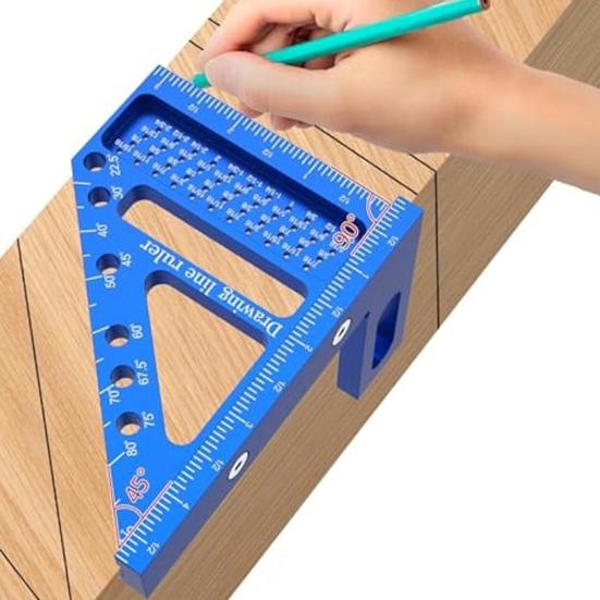3D Multi-Angle Measuring Ruler High Precision Aluminum Alloy Triangle Ruler with 6-Hole Design Positioning