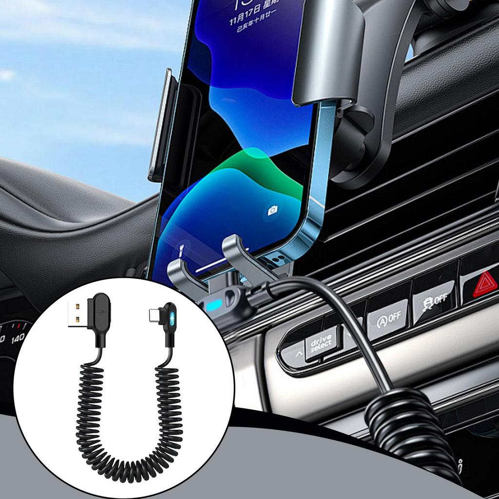 Coiled Car Charger Cable Retractable Luminous Retractable Type C Cord phone charging cable for Trailer RV Truck Automotive Sedan