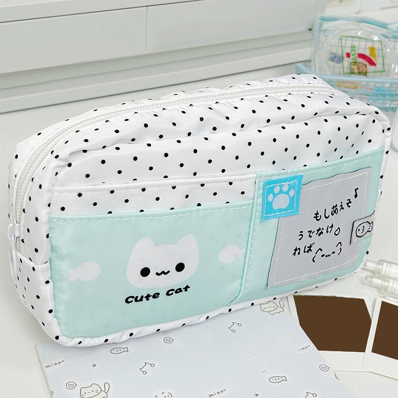 Astuccio Cartoon Carino Pois Gatto Grande Capacità Multi-strato Borsa Cancelleria Astucci Matite Cancelleria Studente Materiale Scolastico