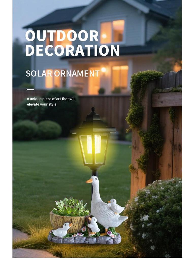 Solar-Powered Duck Garden Statue: Outdoor Resin Ornament for Courtyard Décor