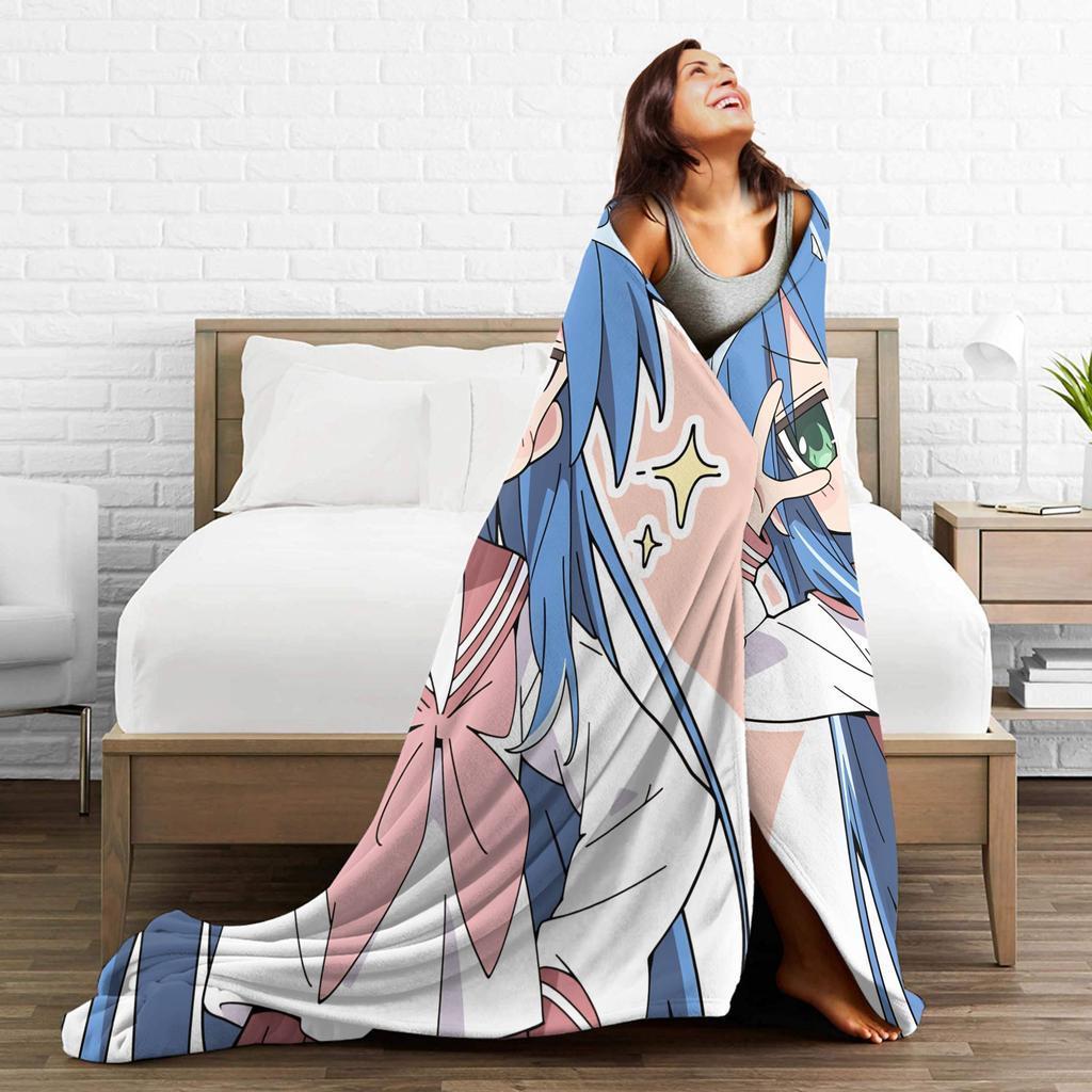 Soft Warm BlanketChild Picnic Konata izumi L-Lucky S-Star Throw Blanket  Flannel Bedspread Couch Chair Aesthetic Sofa Bed Cover