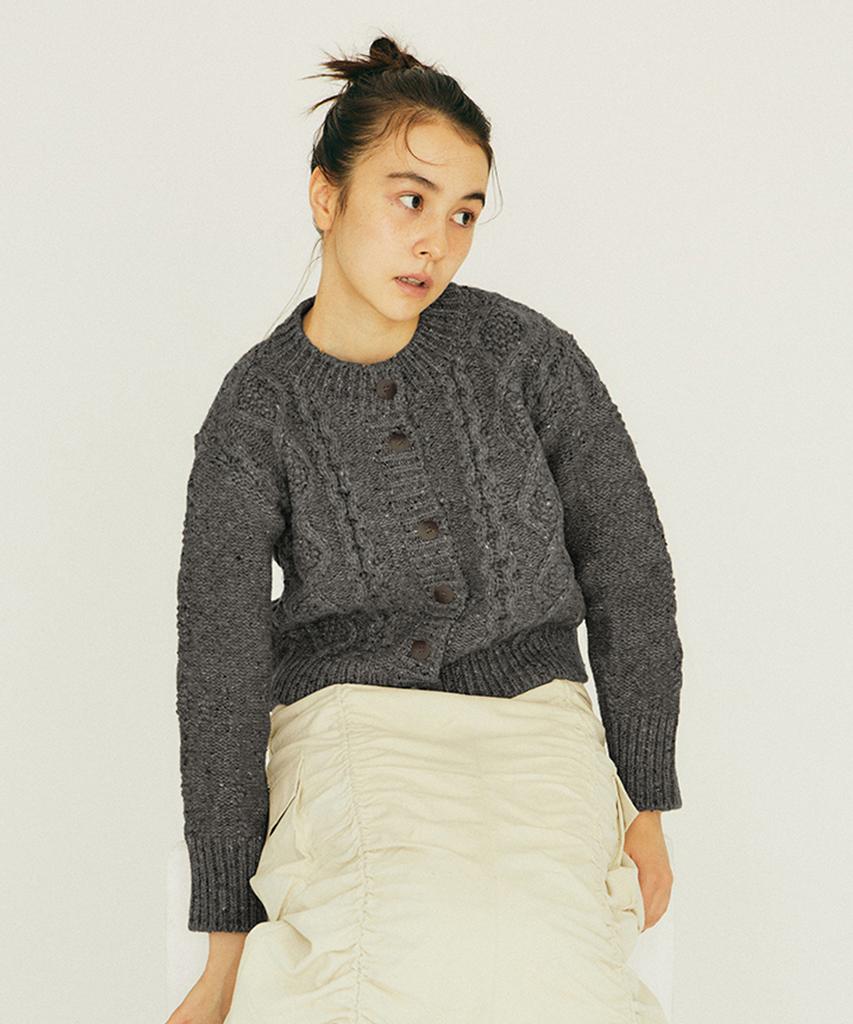 Conichiwa Bonjour Pieu Cable Knit Cardigan (Mixed Grey)