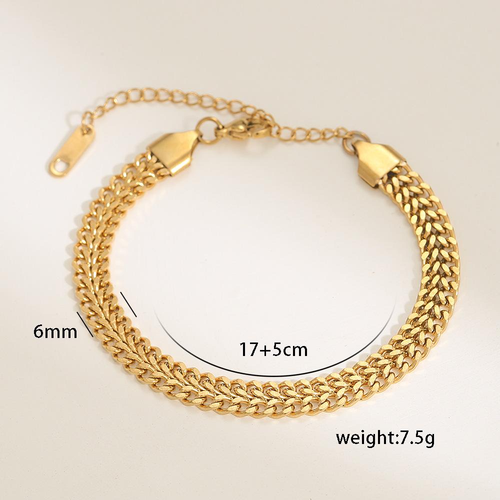 Hip Hop Cuban Bracelet Gold Plated V Type Double Row Men's Personality Light Luxury Versatile Style Retro