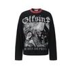 Herren Oversized Langarm Grafik Kapuzenfreies Sweatshirt Baumwolle Waffelstrick Streetwear