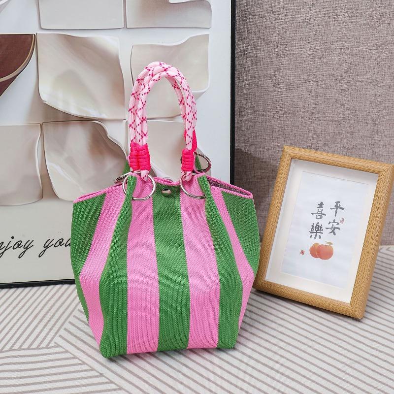 South East Asia Knitted Handbag Geometric Stripe Polka Dot Knitted Large Capacity Handbag Fashion Bucket Bag