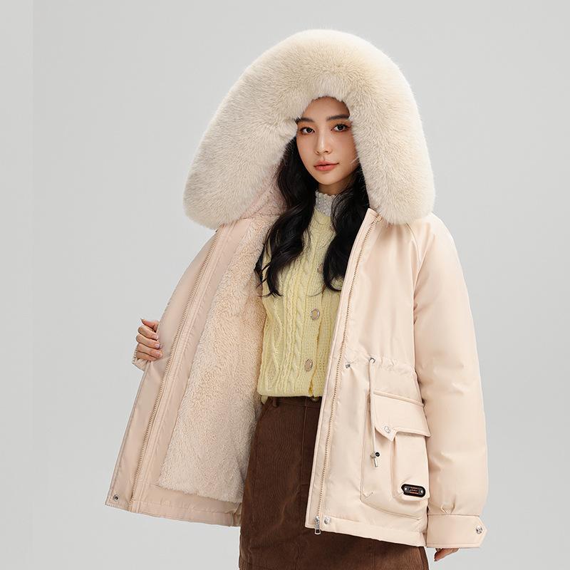 

Autumn and winter new fleece thickened pie overcoming jacket short fashion big fur collar warm women s down padded jacket XXXL off білий колір