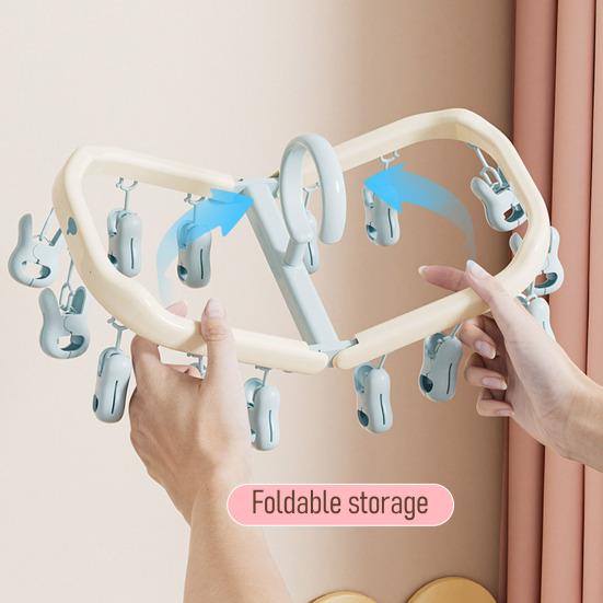 Socks Drying Rack with 14 Clips Foldable Hanging Rack Clothes Drying Rack with 360-Degree Rotatable Hook for Drying Socks Underwear Baby Clothes