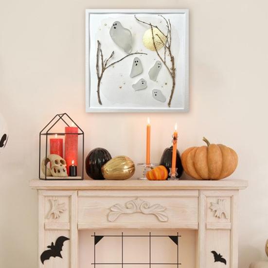 Thrilling Flying Ghost Sea Glass Art Handmade Halloween Mini Ghost Scene Wall Decor Unique Sea Glass Artwork Gift