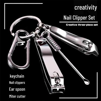 4-Piece Nail Clipper & Ear Pick Keychain Set