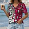 Summer New Women's T-shirt Fashionable Casual Versatile Plant Vacation Style 3D Printed V-neck Short Sleeved Top