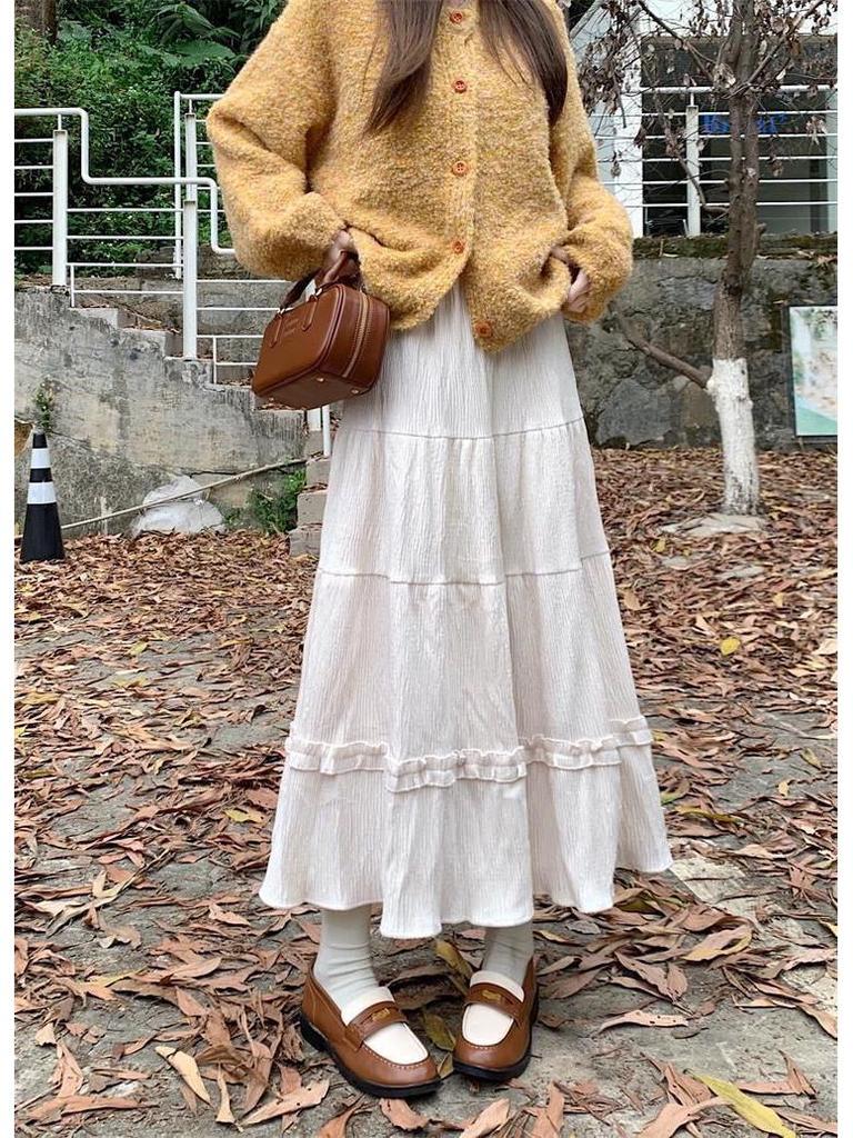 Corduroy Girly Style Long Slimming Cake Skirt - Autumn/Winter Collection