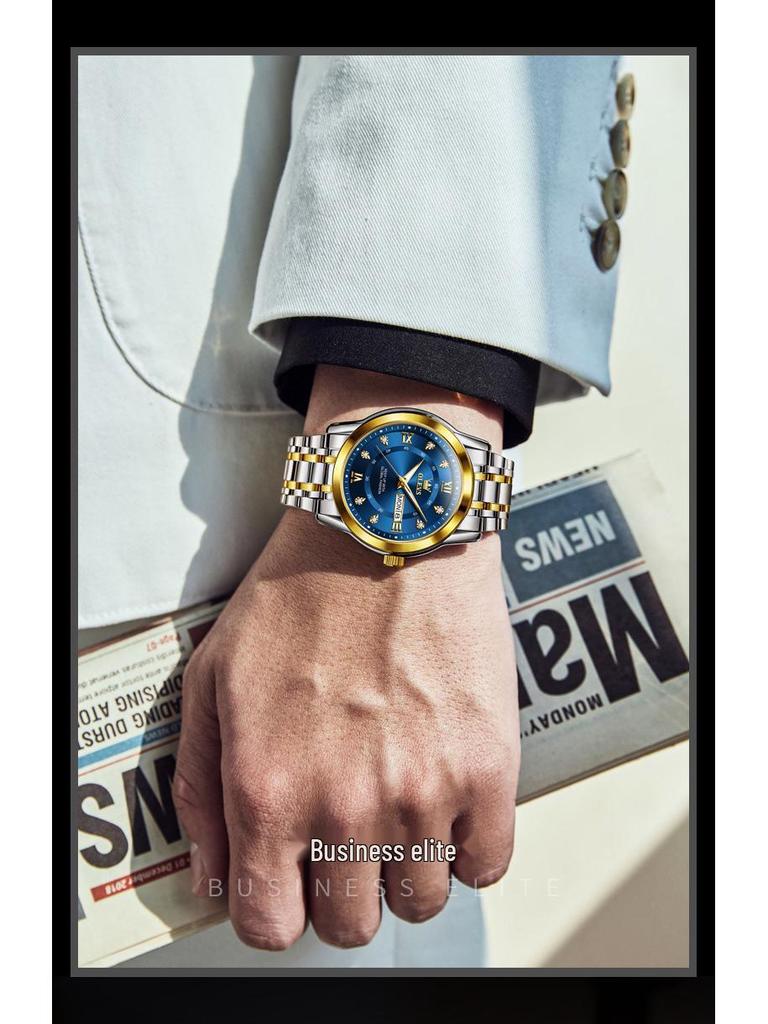 Oulishi Quartz Luminous Dual-Calendar Watches for Men and Kids