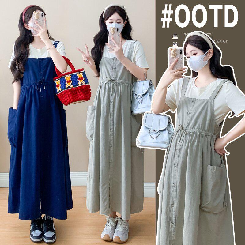 2026 Lace-up Maternity Slimming Workwear Skirt & Base Layer Dress Set M
