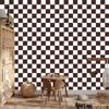 Checkerboard Wallpaper White and Burgundy for Living Room and Bedroom 50x1000