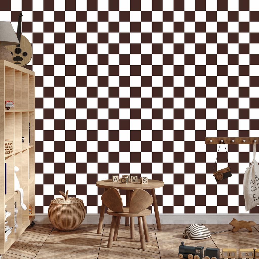 Checkerboard Wallpaper White and Burgundy for Living Room and Bedroom 50x1000
