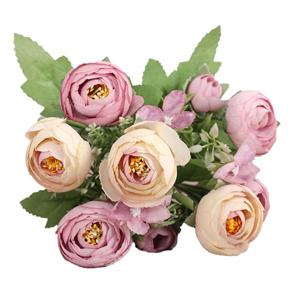 

10 Simple Artificial Flowers Fake Silk Tea Rose Bride Bouquet Family Wedding Party Simulated Flower Tabletop Decoration