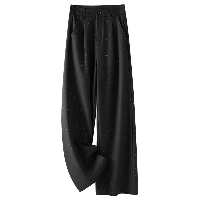 

Women’s 2025 Black Wide-Leg Pants: High Waisted, Relaxed Fit, Loose Draping Trousers for Spring/Summer Medium