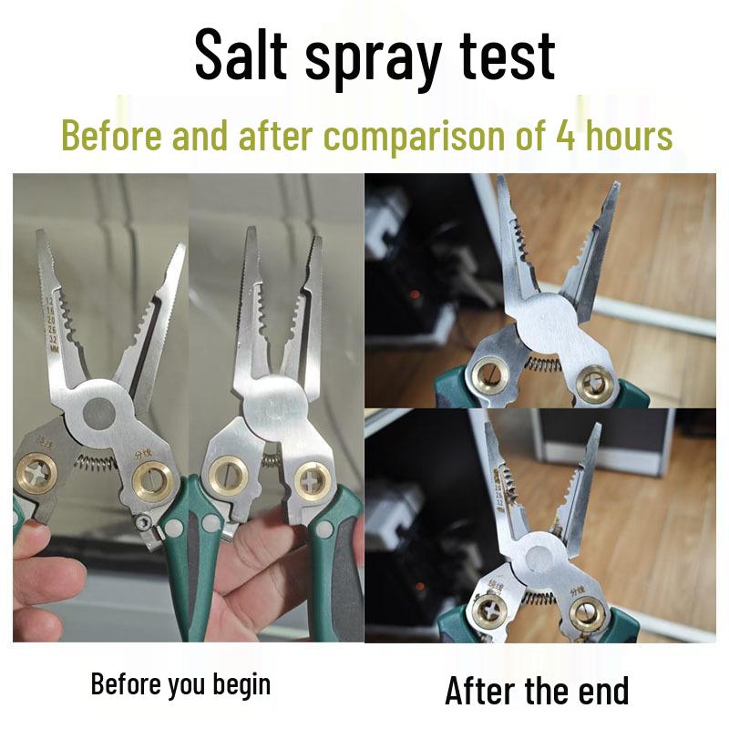 Stainless Steel Multi-functional Wire Stripper with Voltage Tester and Cable Cutting Pliers for Electricians