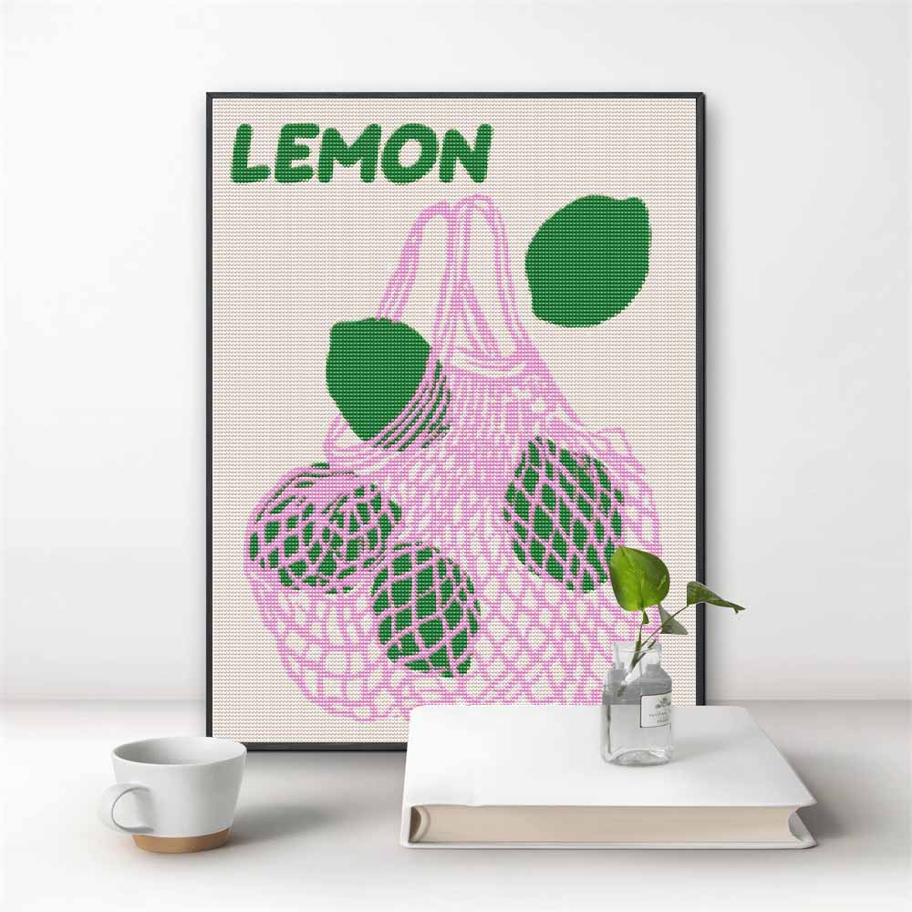 Diamond Painting DIY Kit Lemon Fruit Mesh Bag Design 5D Full Drill Rhinestone Art Canvas Relaxing Craft Home Kitchen Wall Decor