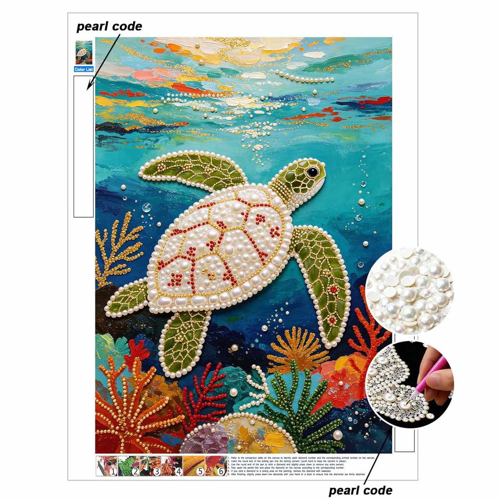 Pearl Painting Art Painting Kit for Adults and Beginners, Sea Turtle Sparkling Painting Craft Home Wall Decor Handmade Gift Idea