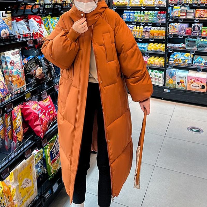 BITCED Women's Long Winter Coat - Knee-Length, Loose-Fit Down Jacket, Thickened Cotton-Padded Coat