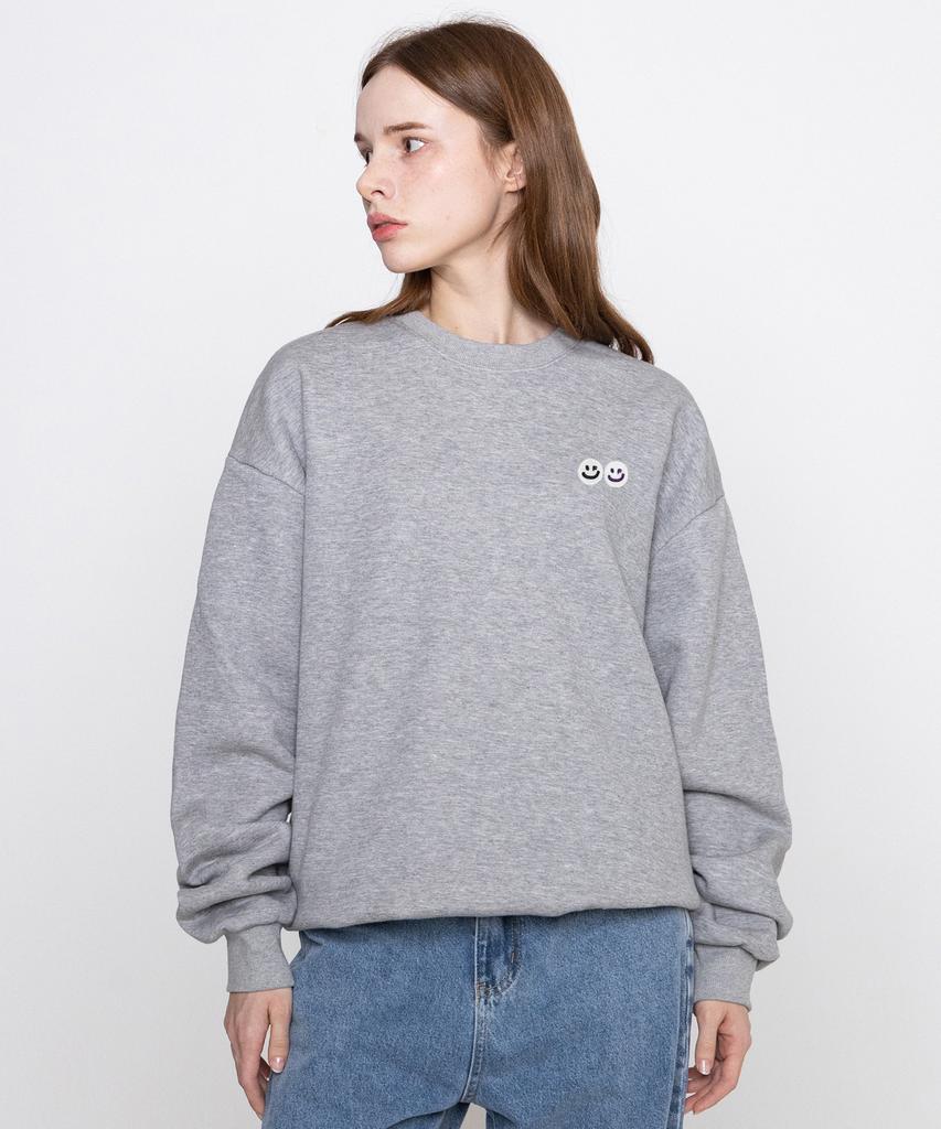 GRAVER [Unisex] Double Smile Embroidered Logo Sweatshirt_Gray