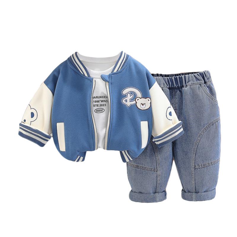 2025 Spring Trendy Infant Boys' Bear Baseball Uniform 3-Piece Set