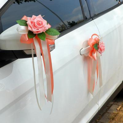 1Pcs Wedding Car Rearview Mirror Decoration Flower Retro Bow Door Handle Decoration Simulation Flower Automotive Supplies