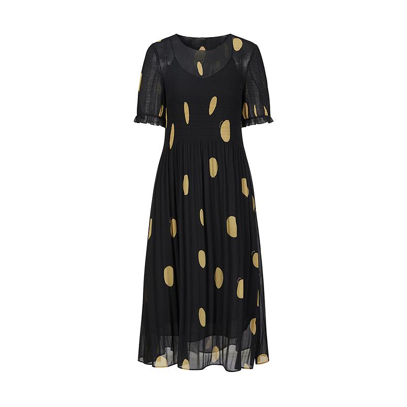 Jiuzi Anna Kou Elegant Temperament Commuting Storm Point Collection Waist Dress Two Piece Set for Women 2025 Summer New Style