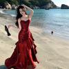 Meerjungfrau Ji rote Rüschenkante High-End rotes Kleid Bar-Mizwa Bankettkleid Brustpolster