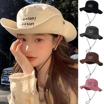 Letter Embroidered Bucket Hats Women Outdoor Travel Sun Protection Climbing Hiking Fisherman Hat Men Fashion Versatile Basin Hat