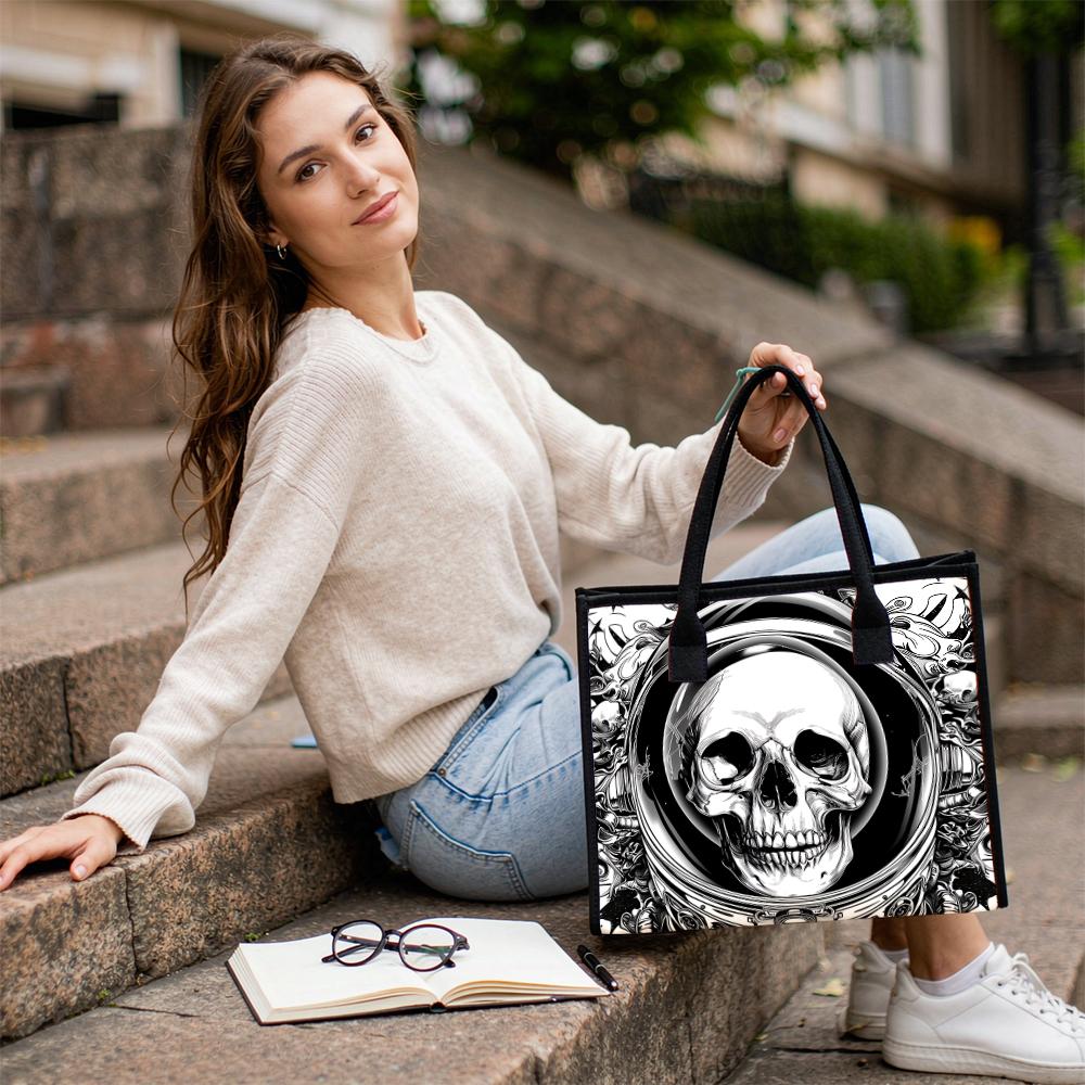 Gothic Skull Print Tote Bag For Daily Use