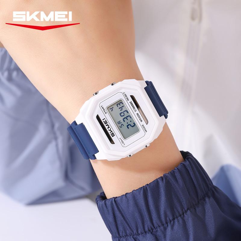 SKMEI 2640 Solar Power Student Digital Watch Retro Square Design Multi-function Waterproof Sporty Boy&Girl Watch Gift