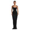 Women's Spring Slim Fishbone Strappy Long Dress - Solid Color Hip-Hugging Design