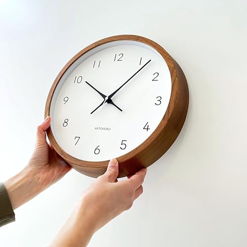 KATOMOKU muku zegar 13 Orzech km-104WARC Zegar Ścienny z Płynącą Sekundą, Średnica 30,6 cm (Zegar sterowany radiowo)