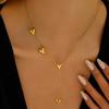 Luxury Stainless Steel Heart-Shaped Tassel Pendant Necklace for Women Fashion Gold Color Y-Shaped Clavicle Chain Zircon