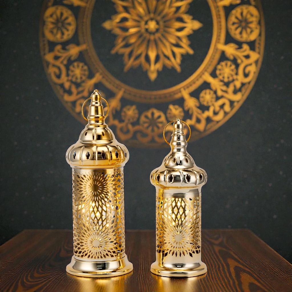 2026 Ramadan Decorative Led Lantern Set Hanging Gold Battery Lamp Perfect Festival Gift (EU Stock)