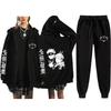 Unisex Winter Casual Sport Set With Anime Print Hooded Zip-Up Sweatshirt Jogger Pants Cotton Blend