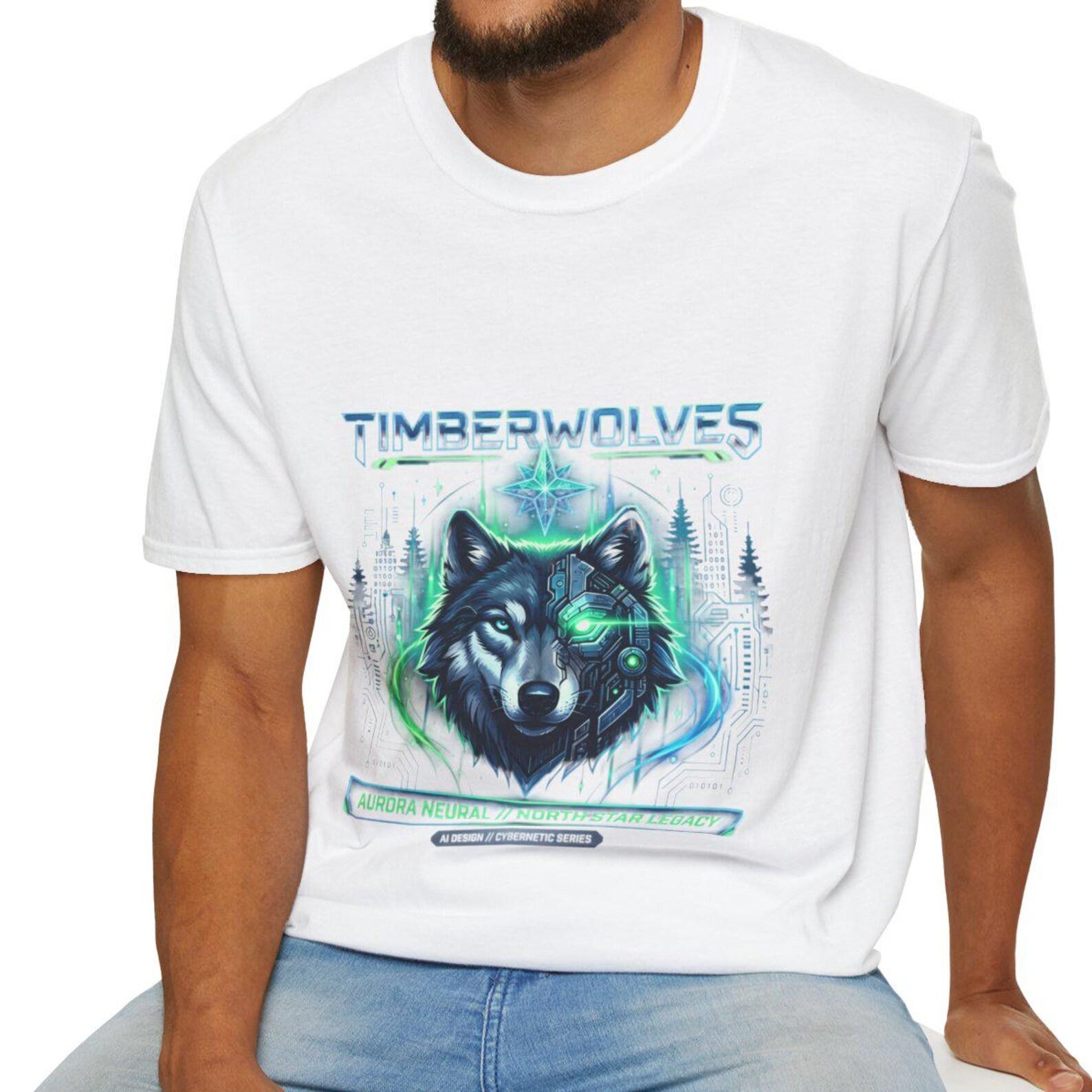 Cyberpunk Timberwolves Shirt Futuristic Wolf Aurora Neon Graphic Tee M