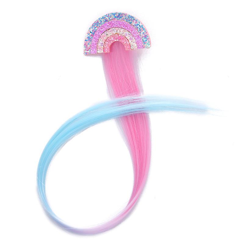 2022 Rainbow Bowknot Hair Accessories Pigtail Wig Sequin Unicorn Glitter Hair Clips for Girls