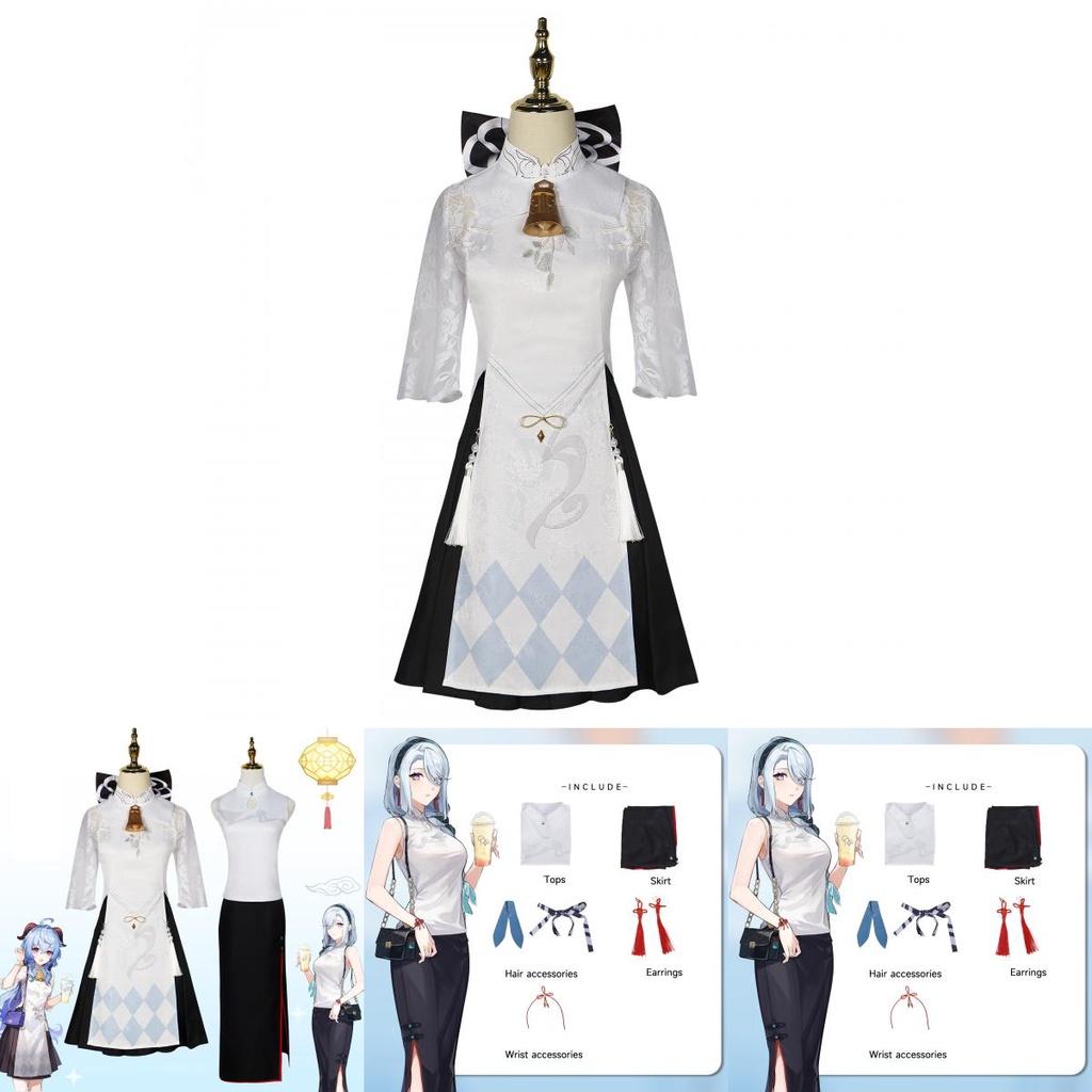 Original Genshin Impact Amber Tea Collaboration Cosplay Costume Vintage Cheongsam Outfit For Anime Exhibition