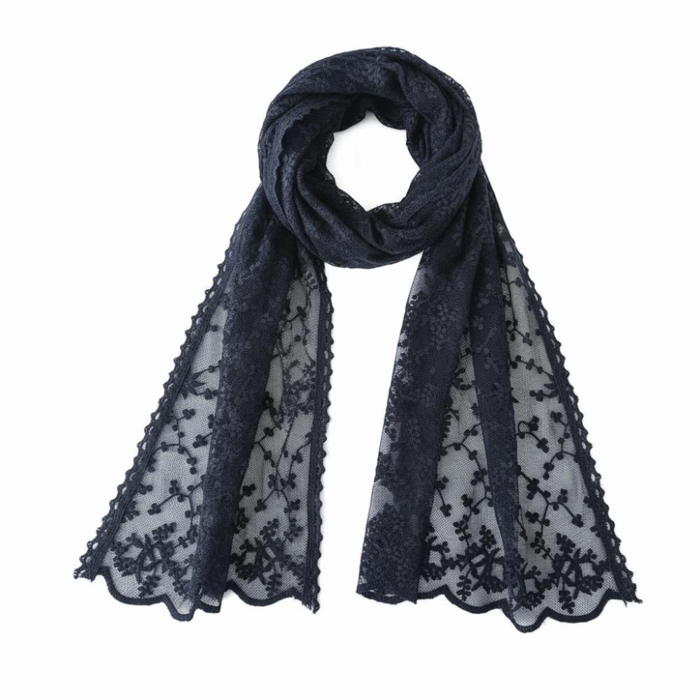 Длинная солнцезащитная шаль Ретро женский платок Универсальный женский кружевной шарф чёрный