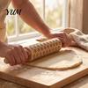 Wooden Dough Roller for Cookies Christmas Pattern Engraved Rolling Pin, Non-slip Handle Party Baking Supplies Roller, Decorative Kitchen Tool Embossed