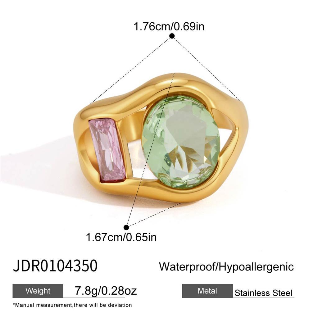 Uworld Chunky Multicolor Big Zircon Hollow Open Rings For Women 18K Gold PVD Plated Stainless Steel Rings Fashion Jewelry Gift