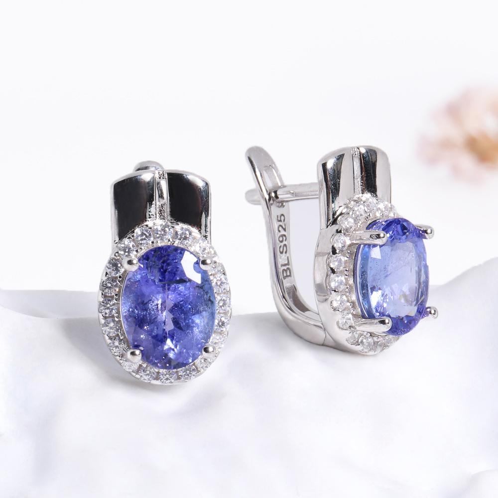 Precious Rare Natural blue Tanzanite Ring Earrings Set Real Gemstone Silver jewelry Women's anniversary & wedding gift