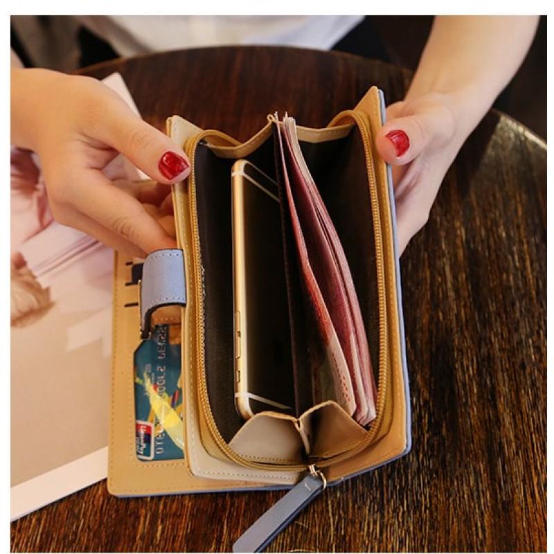 Yogodlns Poșetă lungă de ambreiaj cu frunze scobite pentru femei Suport card Portofel din piele bifold