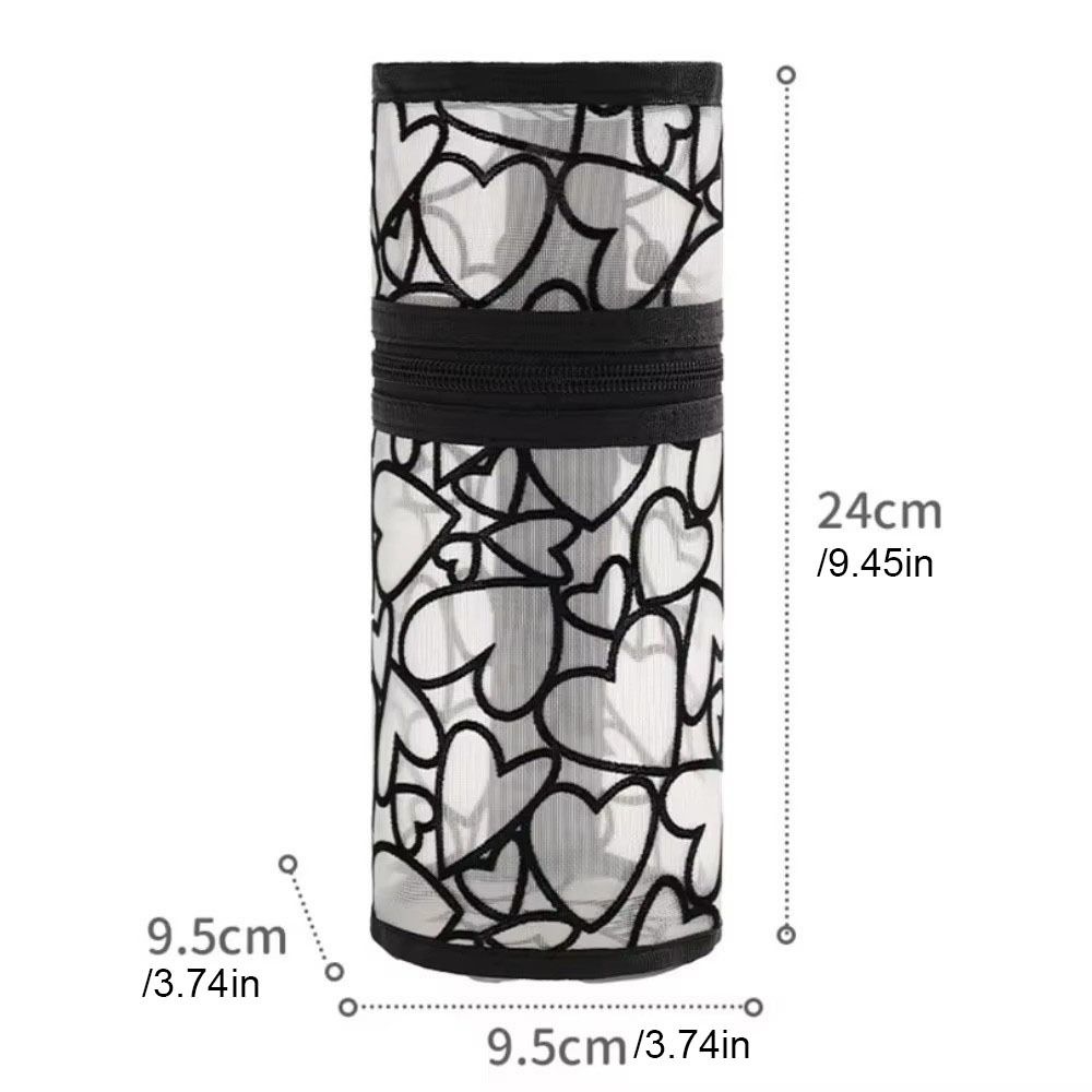 Mesh Mesh Pencil Case Love Heart Mesh Makeup Pouch Pencil Case Mesh Storage Bag  Girls Boys