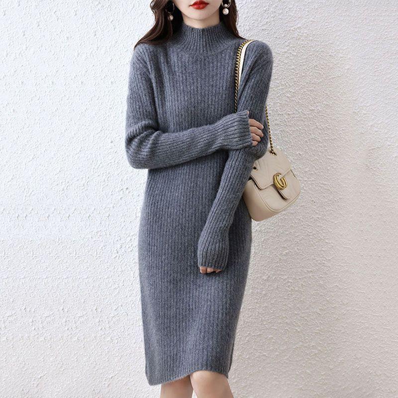 Autumn 2025 Slimming Layered Knit Sweater Dress - Mid-Length Petite Style