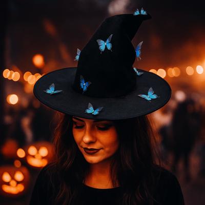 Colorful Butterfly Wizard Cap Party Props Halloween Black Cap Halloween Witch Hat  Women Men